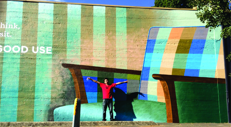 Community Warehouse mural in progress, Portland, Oregon