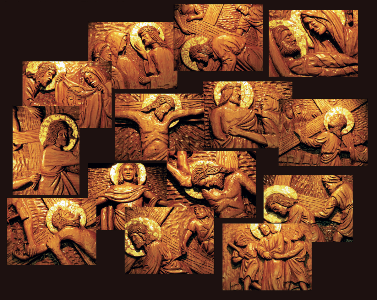 Stations of the Cross a permanent display of 14 hand carved wood blocks