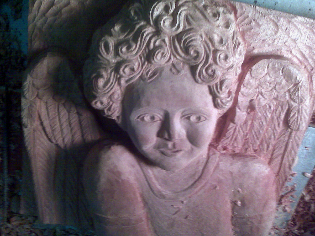 The Cherub - in progress, wood sculpture commissioned by a local children’s Hospital