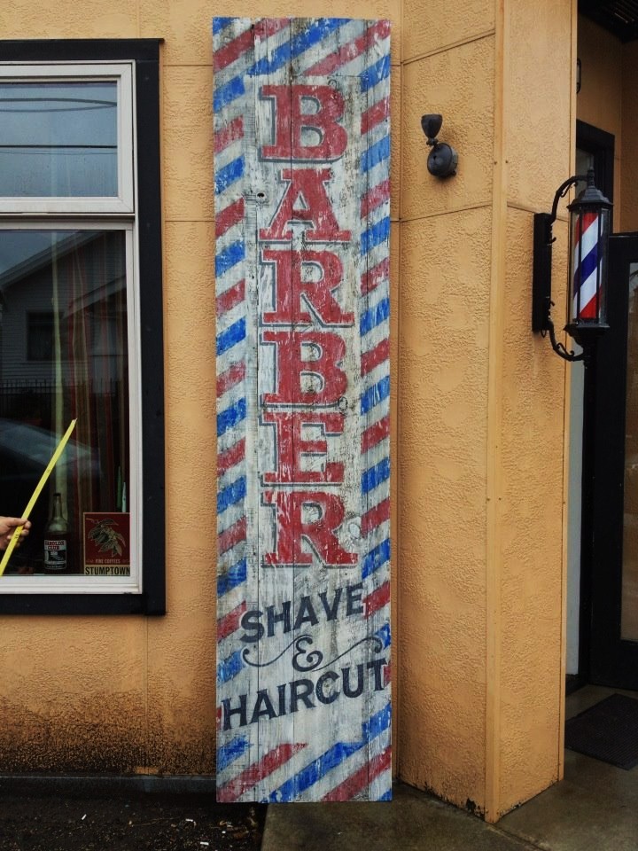 Aged Barber Shop Sign, NE Alberta St., Portland, Or