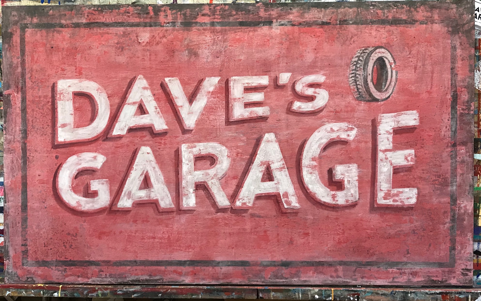 Dave's Garage, aged sign