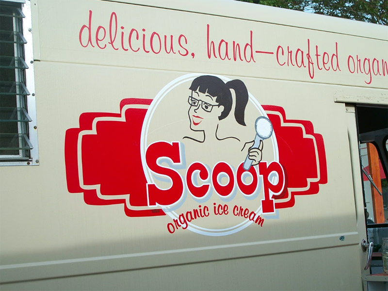 Vehicle sign for Scoop Organic Ice Cream